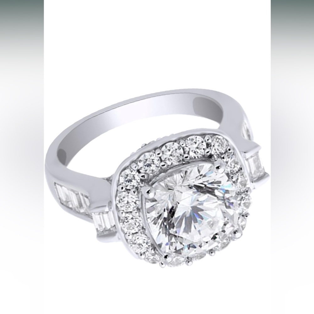 Cushion Halo Cubic Zirconia Sterling Silver Ring